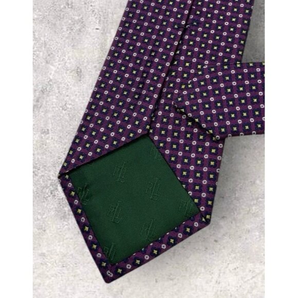 LAUREN RALPH LAUREN Silk Necktie LUXURY Purple Geometric W:3.6" EUC - Picture 5 of 6